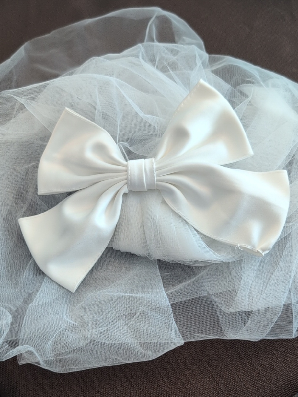 White Satin Bow Double Layer Veil